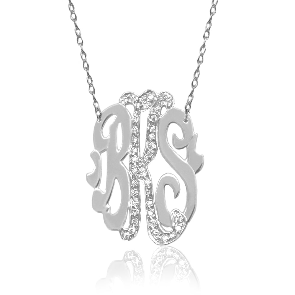 Three Initial Oval Monogram With Diamonds