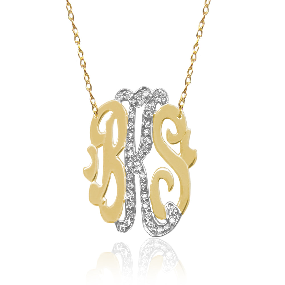 Three Initial Oval Monogram With Diamonds