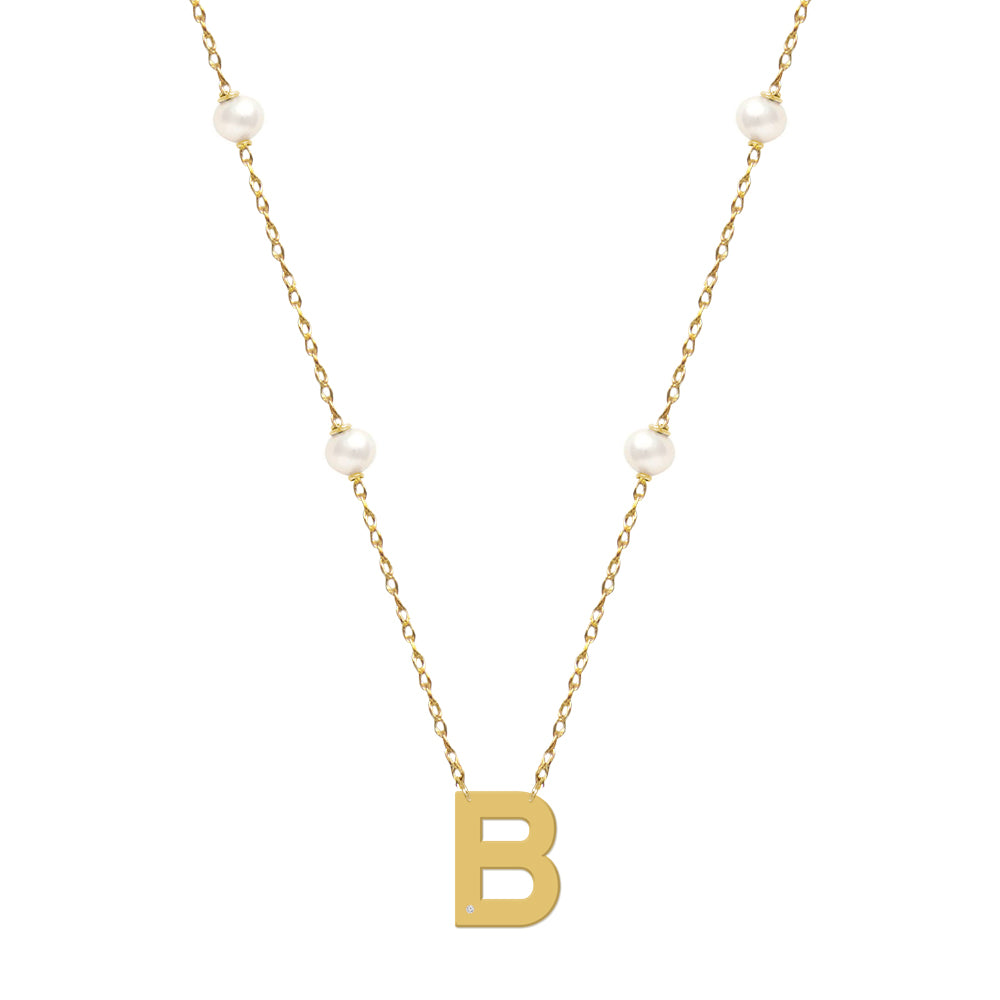 Pearl Station Initial Pendant Necklace