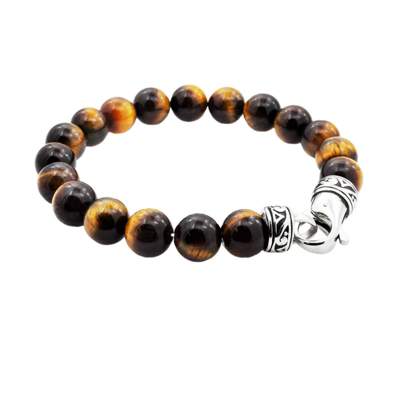 Genuine Tiger Eye Stainless Steel Beaded Bracelet