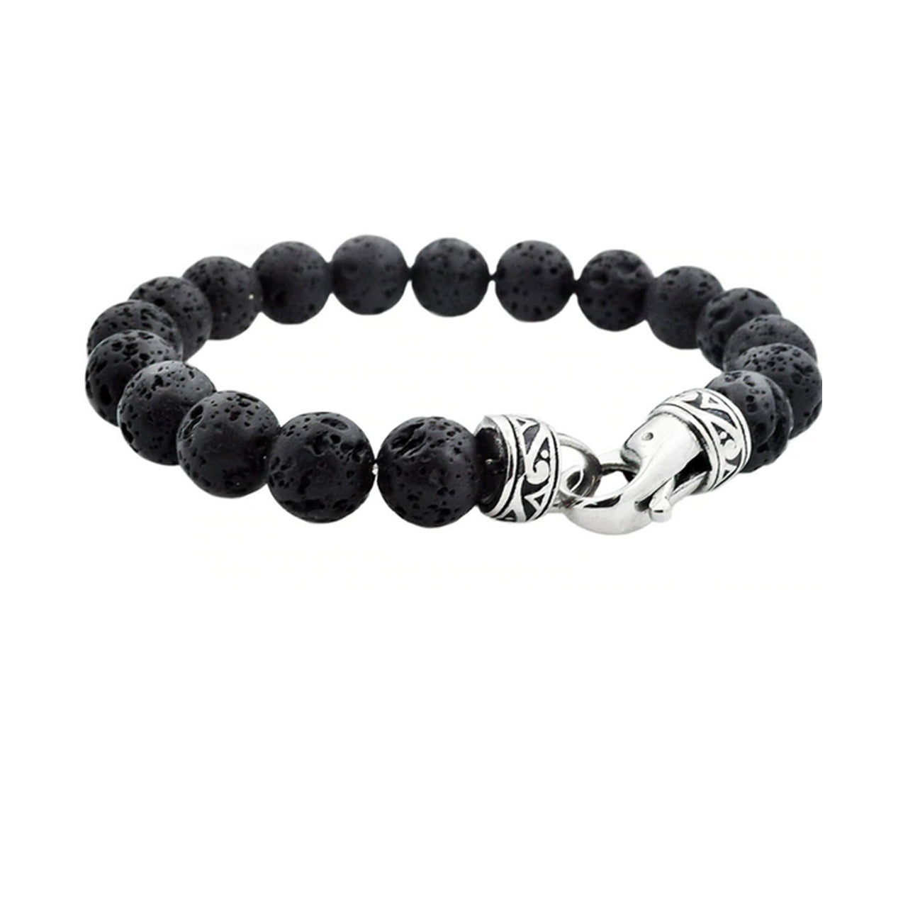 Genuine Lava Stone Stainless Steel Beaded Bracelet