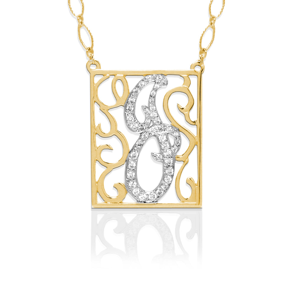 Rectangle Diamond Lace Pendant Necklace