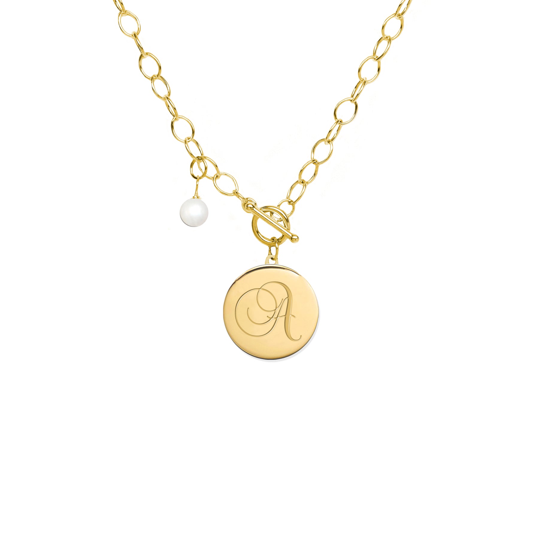 Engraved Disc Charm On A Toggle Closure Necklace