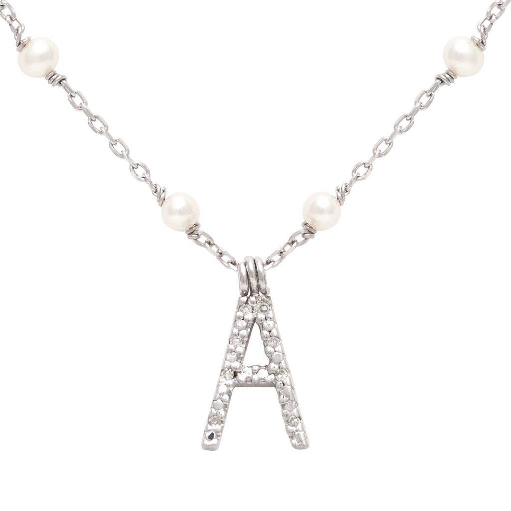 Diamond Initial With Pearl Station Necklace