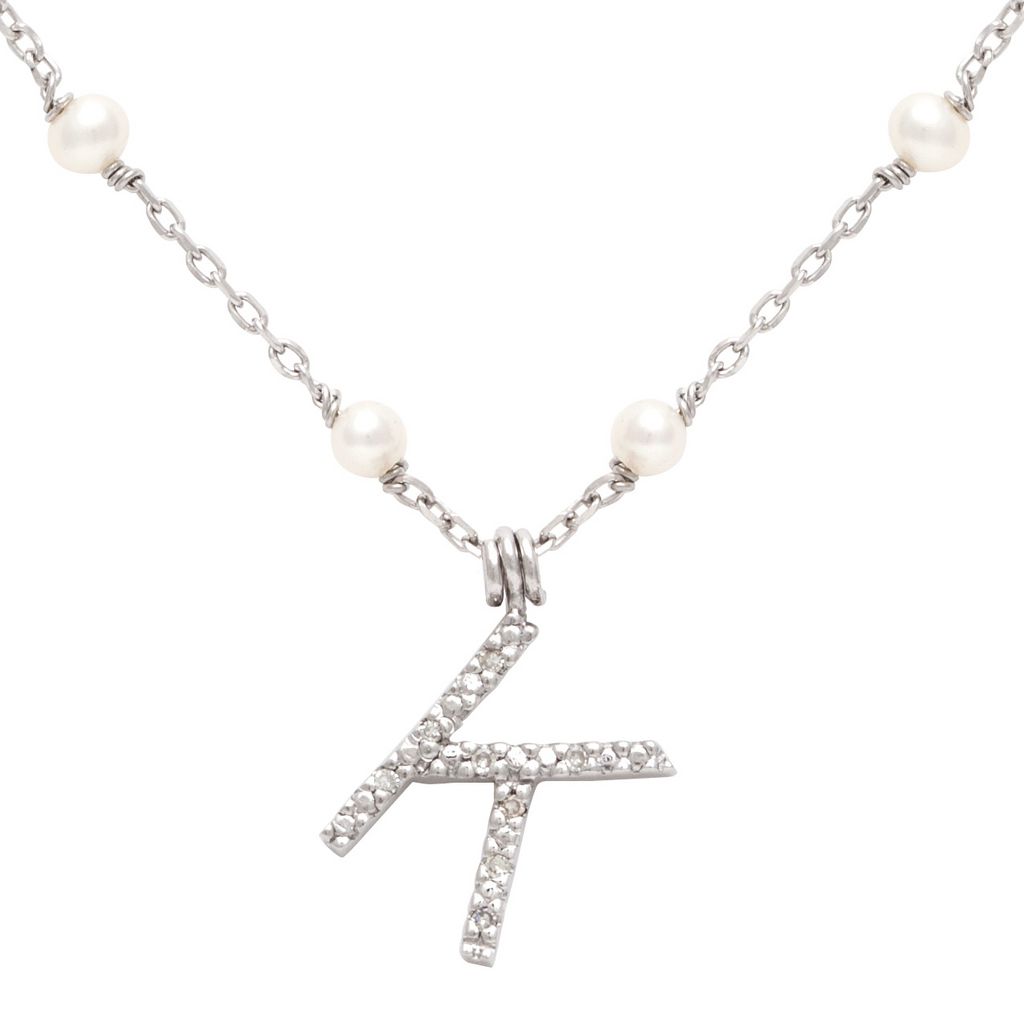 Diamond Initial With Pearl Station Necklace