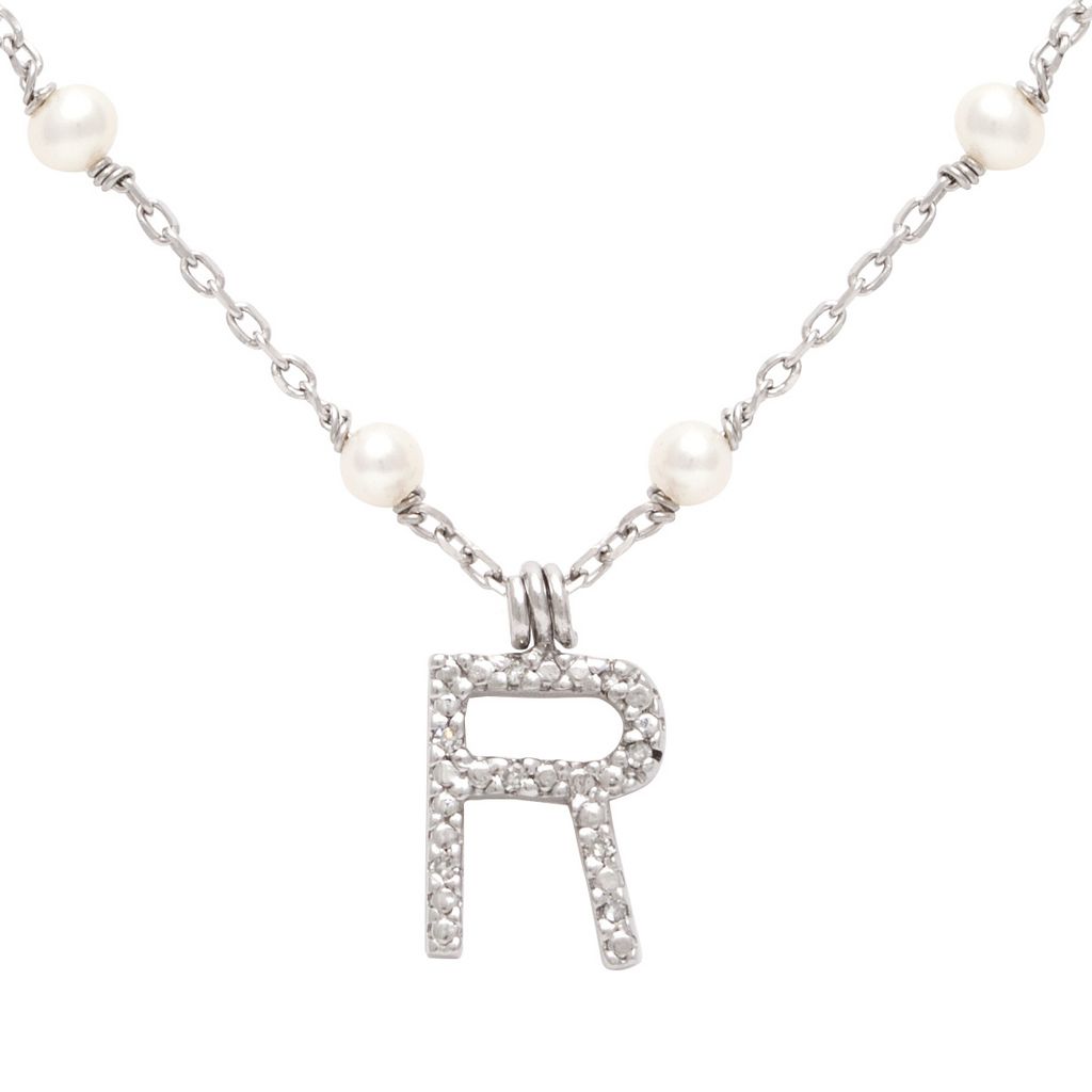 Diamond Initial With Pearl Station Necklace
