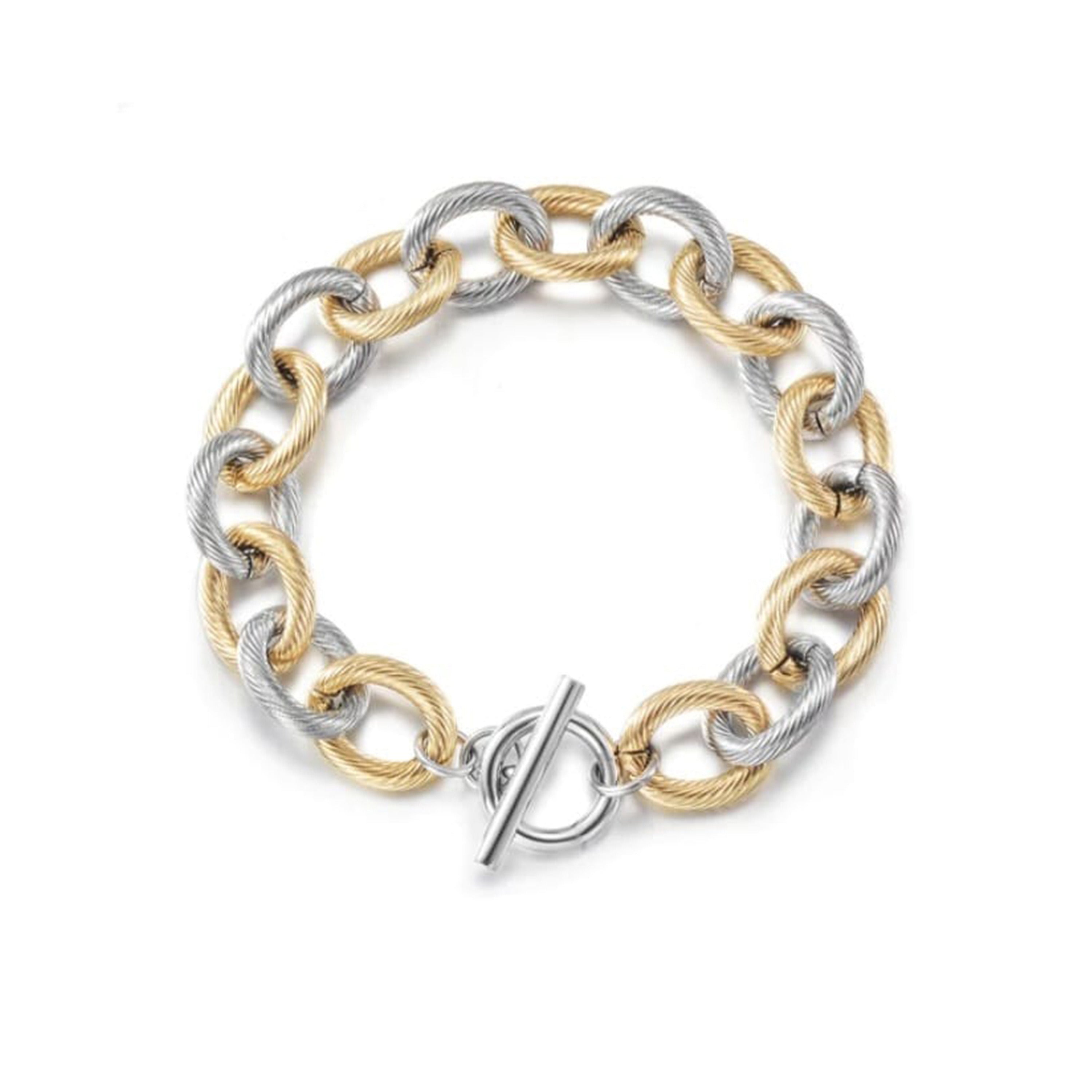Twisted heavy cable stainless steel two-tone bracelet