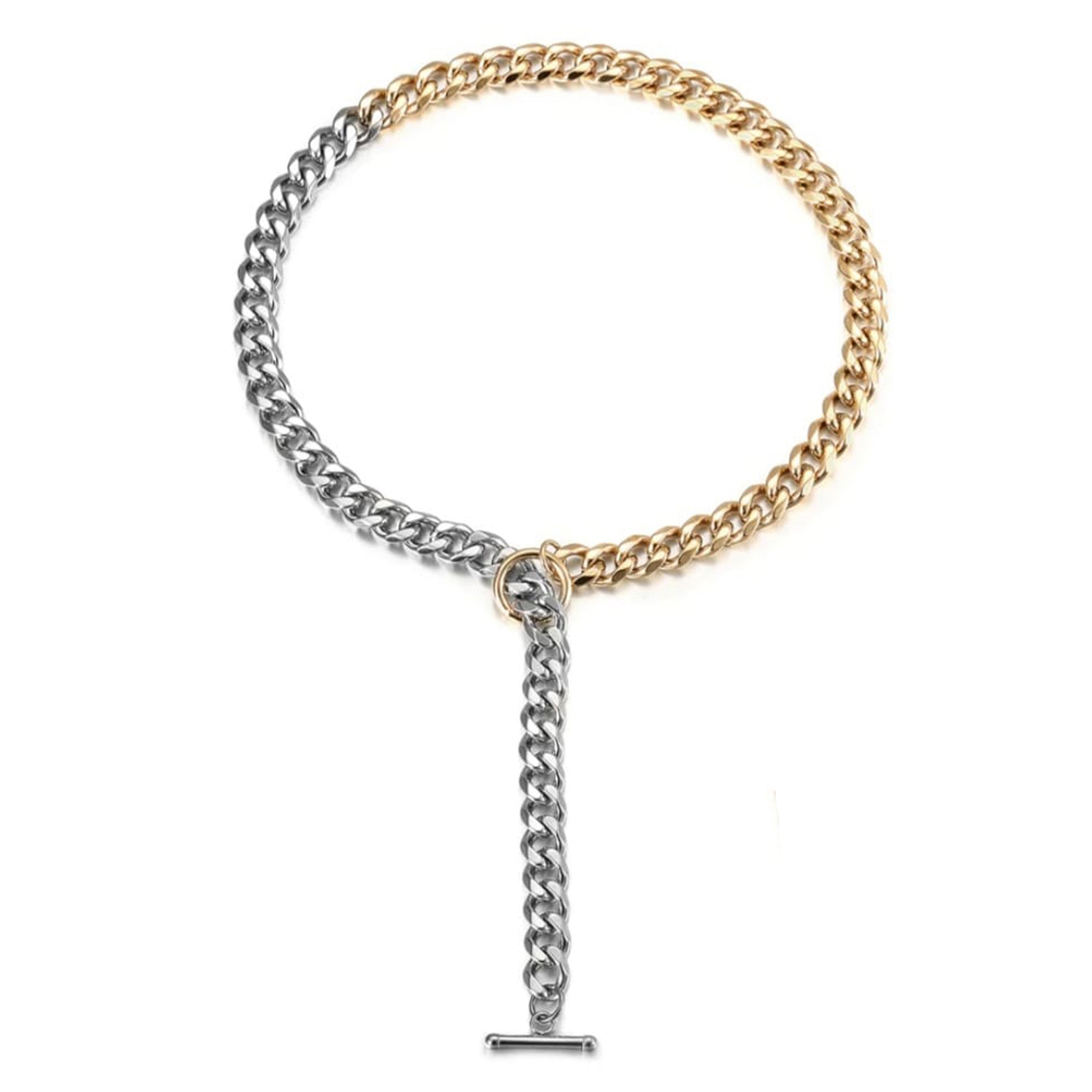 24" Stainless Steel Two-Tone Cuban Link Toggle Necklace