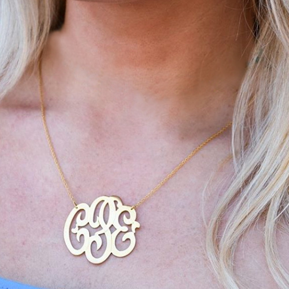 Gold Freeform Script Monogram Necklace