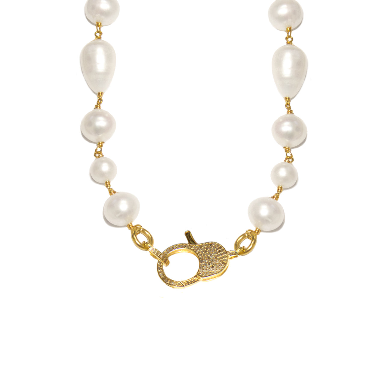 Diamond Lock & Pearl Necklace