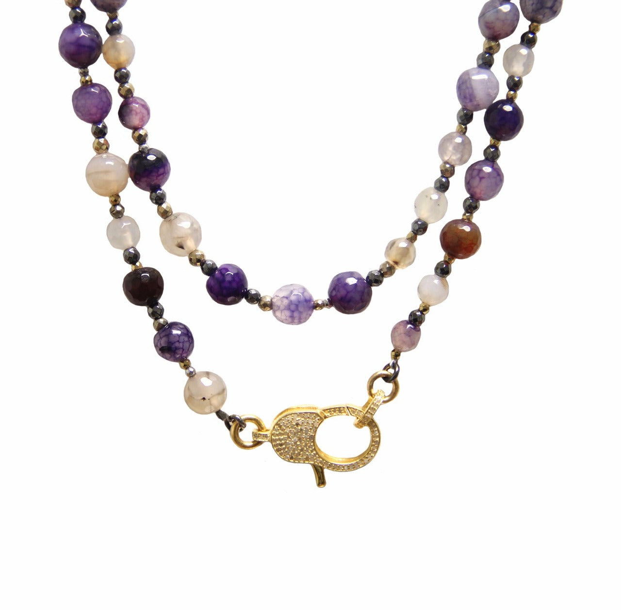 Wear It 3 Ways 36" Viola Agate & Pavé Diamond Lock Necklace