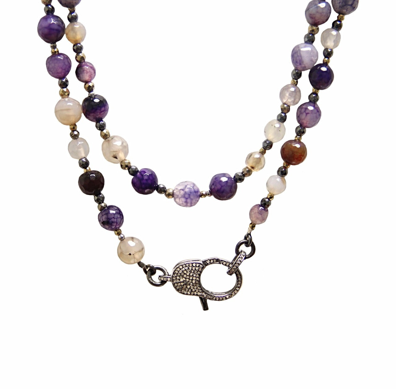 Wear It 3 Ways 36" Viola Agate & Pavé Diamond Lock Necklace